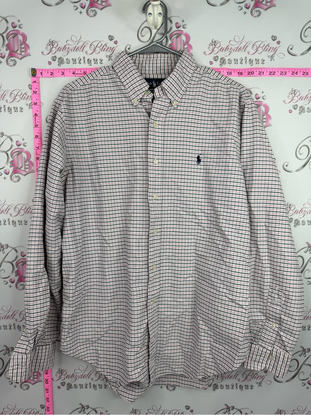 Ralph Lauren Men’s Button-Down Check Shirt - White with Navy and Red Checks